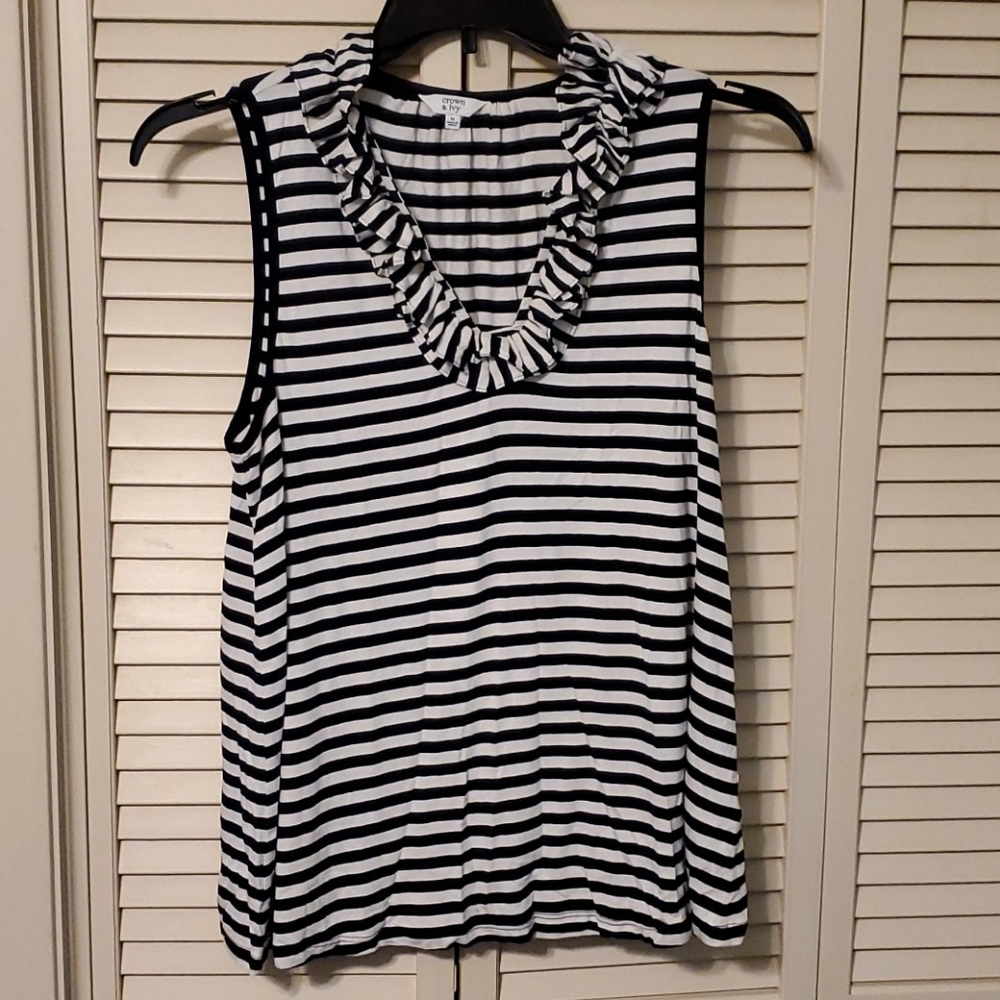 Crown & Ivy Striped Ruffle V-neck Tank Top